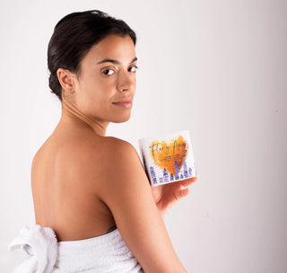 woman posing with a Lavender, Ylang Ylang and Lemon Bath Bomb - Heart Shape 200g