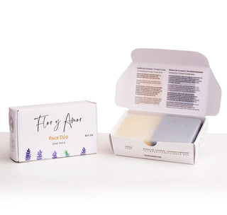 Our Duo pack Flor y Amor includes a shampoo / conditioner bar and a soap.