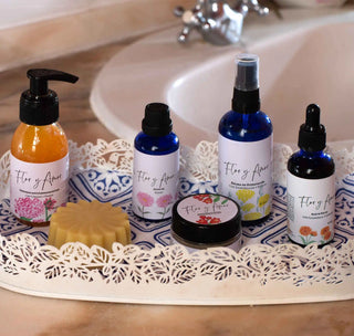Facial Ritual products set out on a bathroom sink