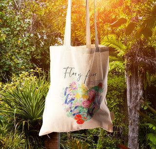 Flor y Amor Organic Cotton Bag with plant background