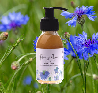 Hair Growth Serum with Black Cumin and Turmeric for Hair Growth - Flor y Amor with cumin flowers