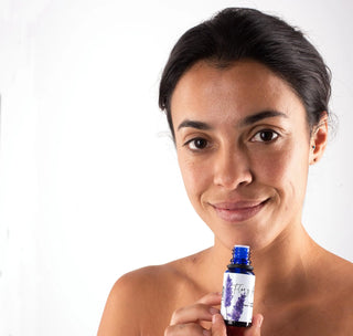 Smelling the Lavender Essential Oil Blend from Flor y Amor