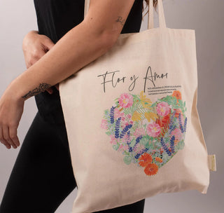 Modeling Flor y Amor Organic Cotton Bag