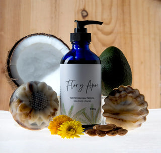 Flor y Amor's Body Oil with Coconut and Cacao was developed with consideration for sensitive skin, including during pregnancy