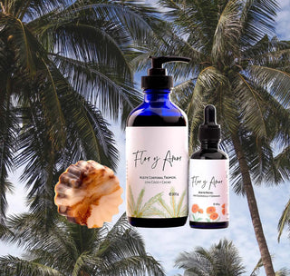 Tropical Bundle Flor y Amor with coconut palm background