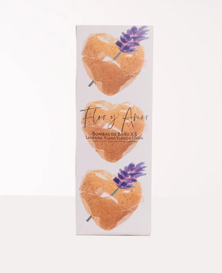 Mini Yellow Hearts - Lavender Bath Bombs - Sleep - 3 Pack (45g) with lavender, ylang ylang and lemon Flor y Amor