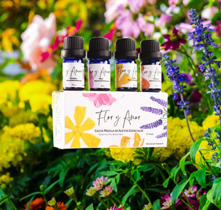 Essential Oil Blend Box from Flor y Amor with flowers