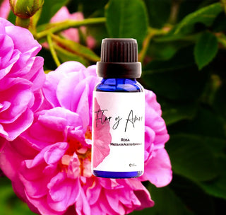 Rose Essential oil blend 18ml with rose background