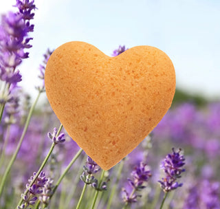 Lavender, Ylang Ylang and Lemon Bath Bomb - Heart Shape 200g with lavender background