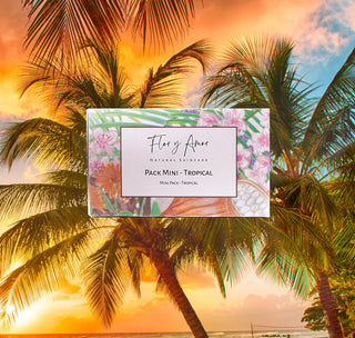 Tropical Mini pack - Pregnancy Safe Travel & Trial Size Skincare with palm tree background